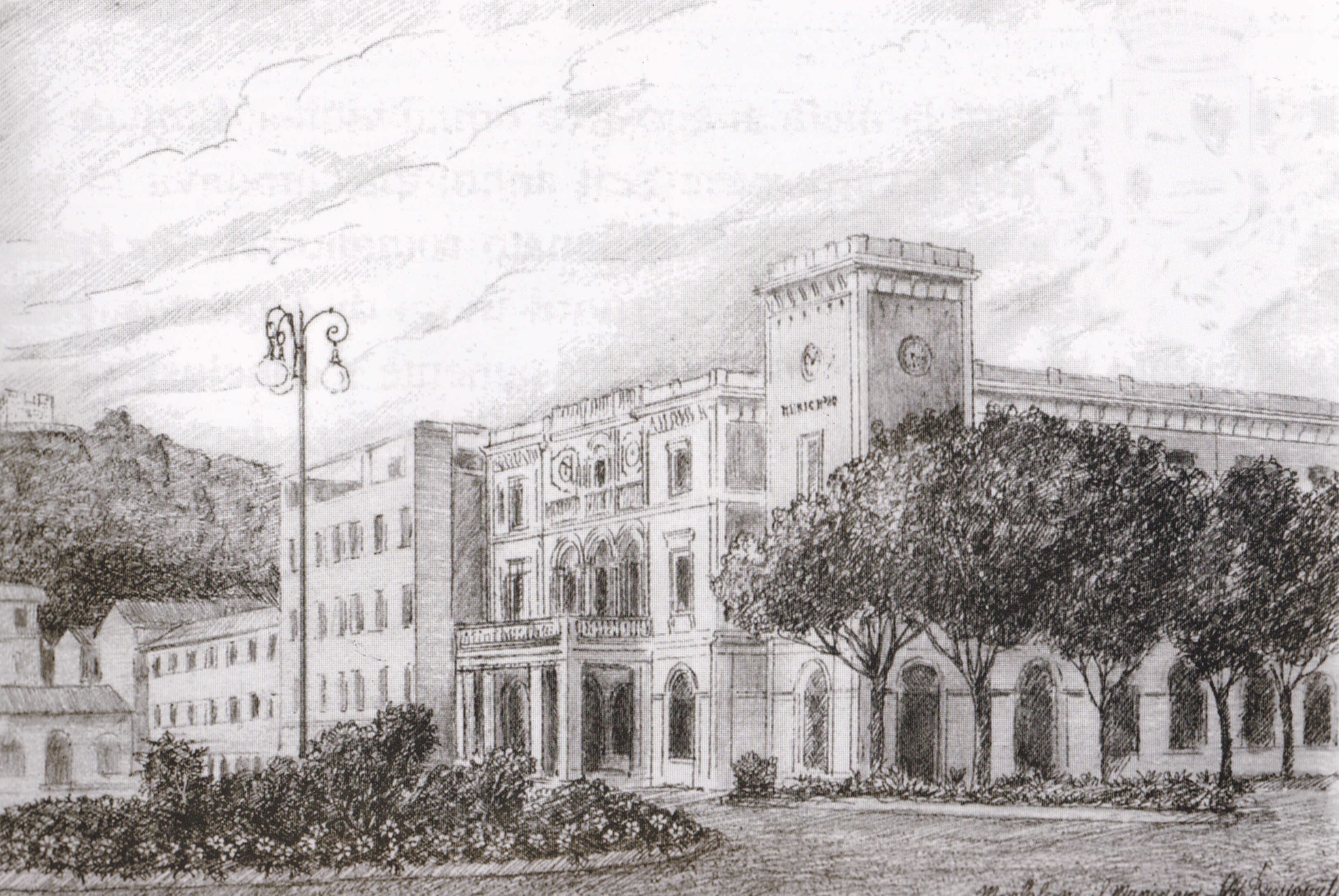 Monfalcone: il Municipio  (disegno di A. Bressanutti)