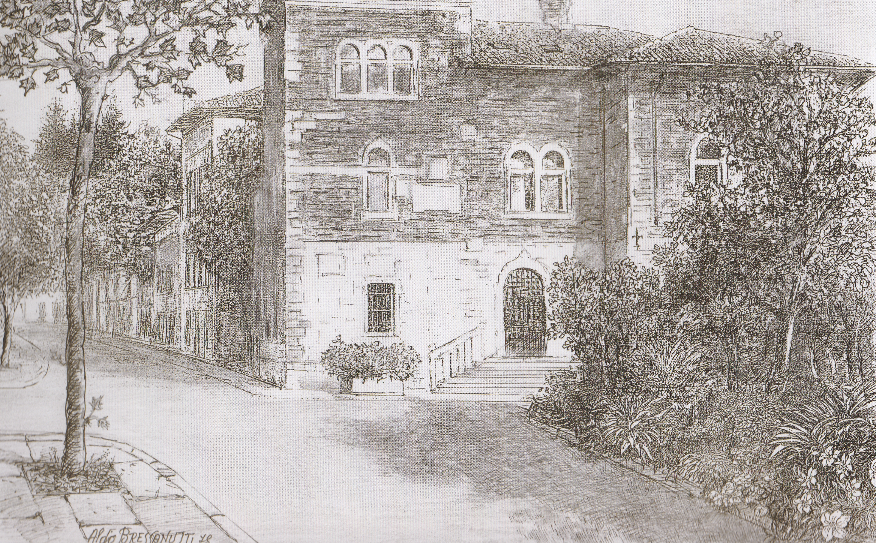 Ronchi: il Municipio ( disegno di A. Bressanutti)