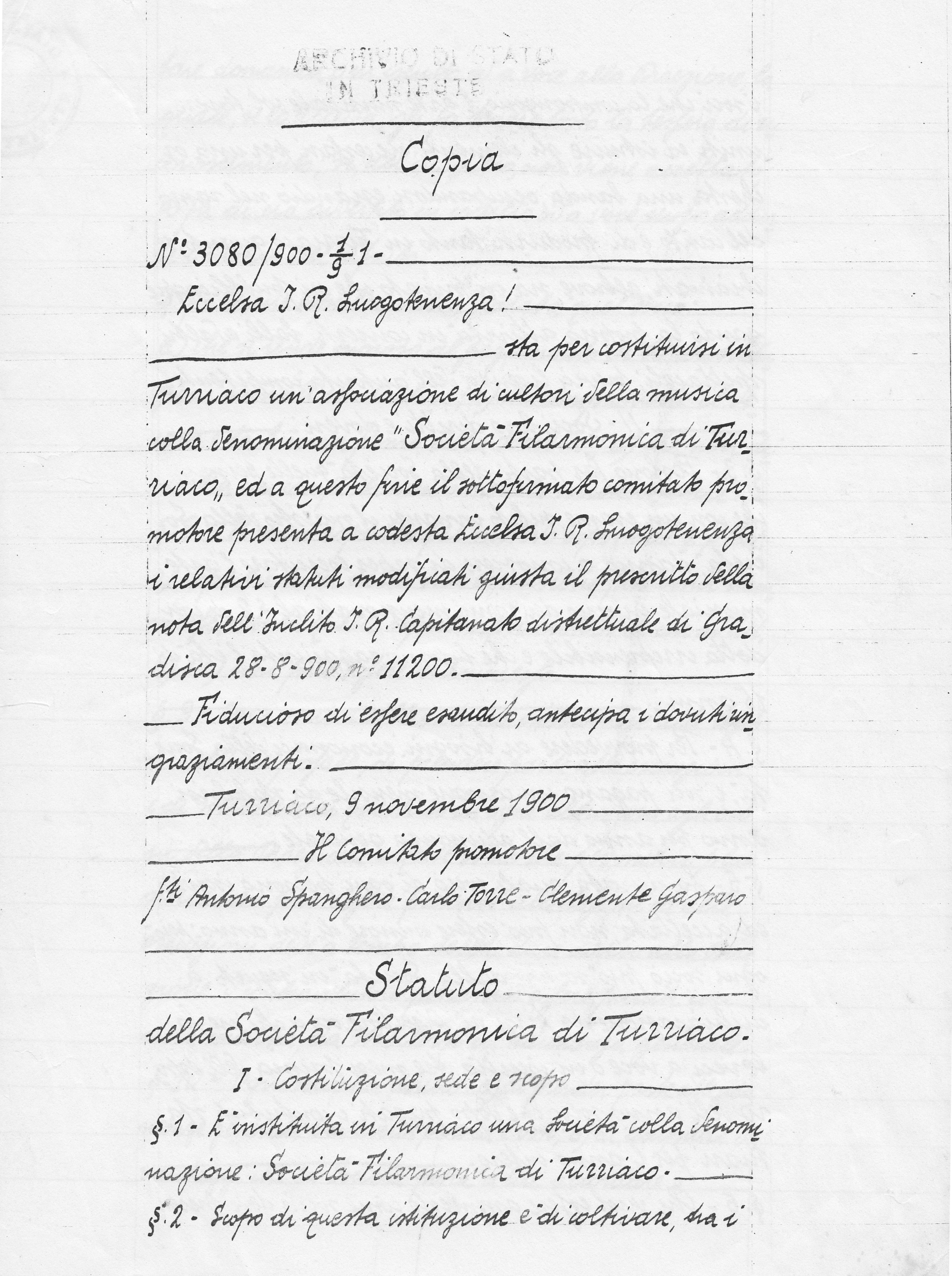 Statuto Società Filarmonica di Turriaco